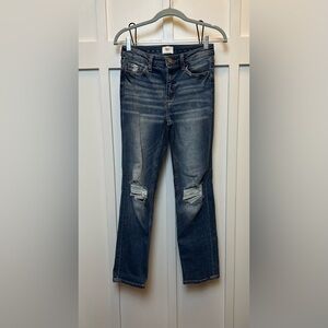 BKE Youth Girls Jeans Adjustable Waist Size 14 Distressed Slim Straight Blue